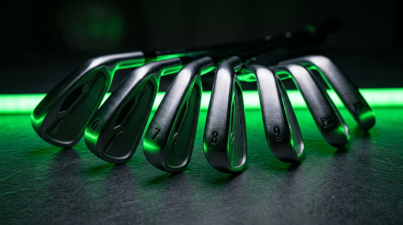 Premium golf irons with green accent lighting
